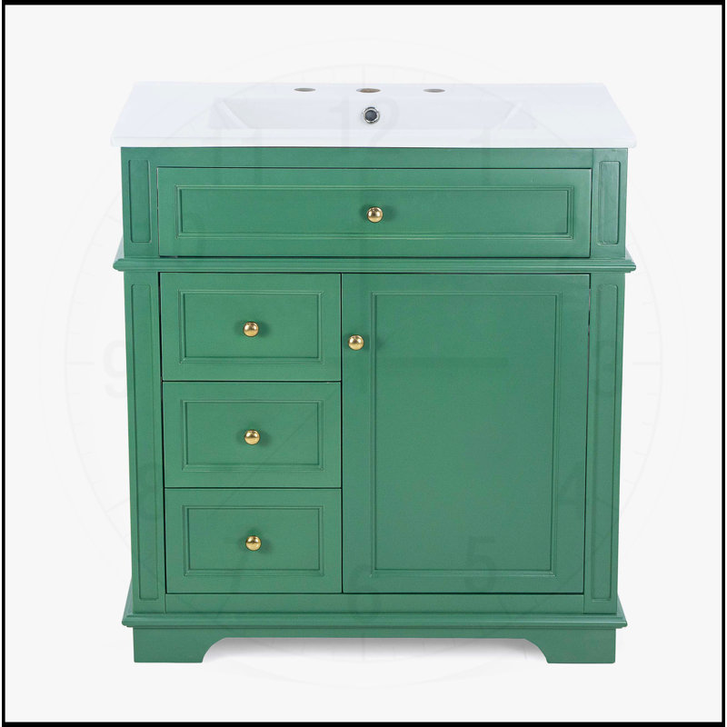 Meuble-lavabo de 30 pouces avec lavabo, plusieurs solutions de rangement, porte à fermeture douce et élégant, Vert