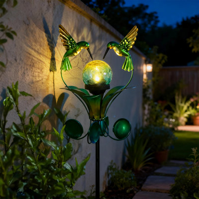 Outdoor Solar Lights Stake,hummingbird Solar Garden Lights,cracked Glass Globe Lights,decorative Landscape Street Light Garden Decor