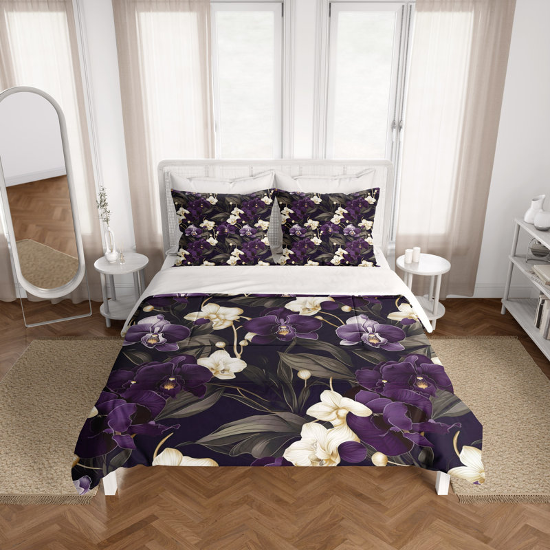Duvet Cover, Twin Duvet Cover + 1 Queen Sham, Gray/Purple/White