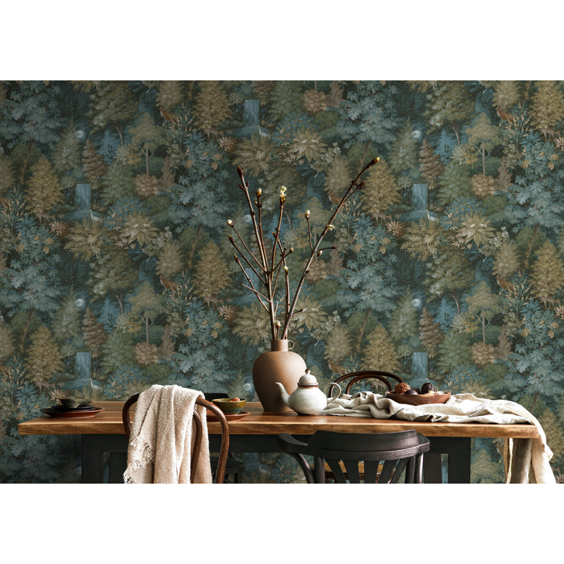 Papier peint bleu sarcelle Mid-Woods, Sarcelle