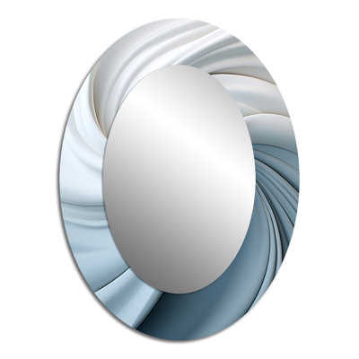 Blanc et bleu Zen Zephyr Spiral II - Grand miroir mural ovale sur métal