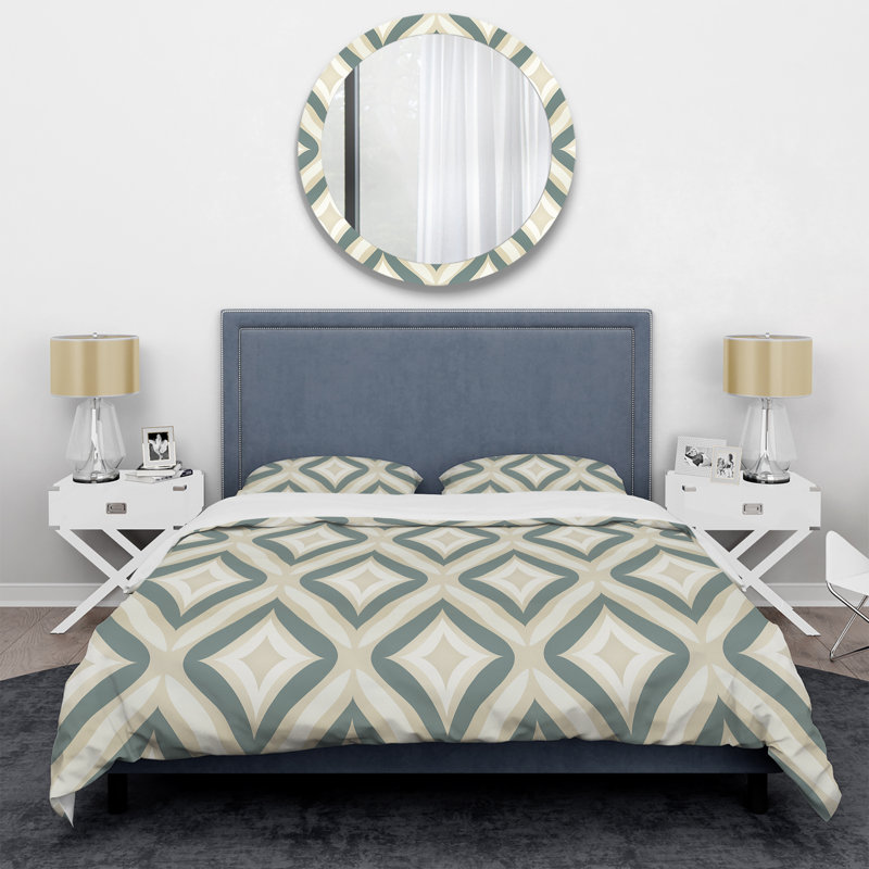Neutral Space - Damask Duvet Cover Set - Microfiber Polyester, King Duvet Cover + 2 King Shams