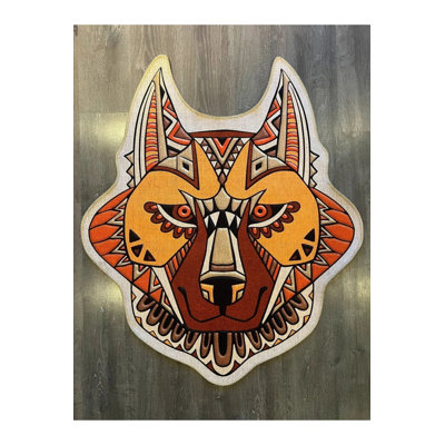 Woven Carpet With Wolf Figure