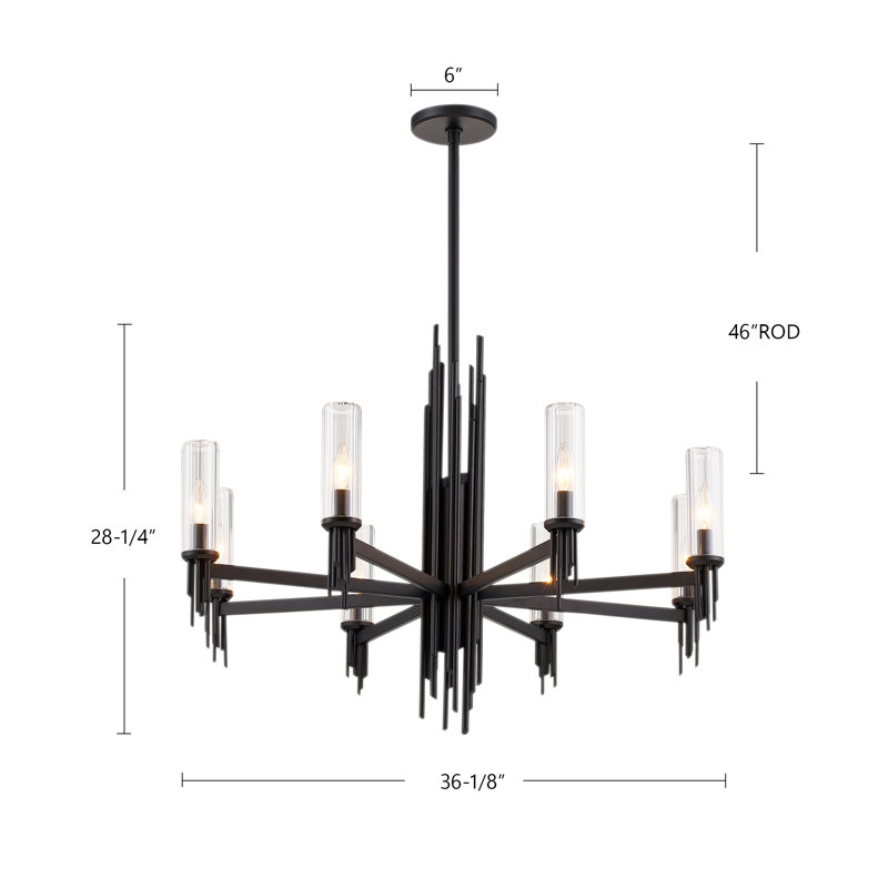 Torres 8 - Light Chandelier, Matte Black/Clear Ribbed