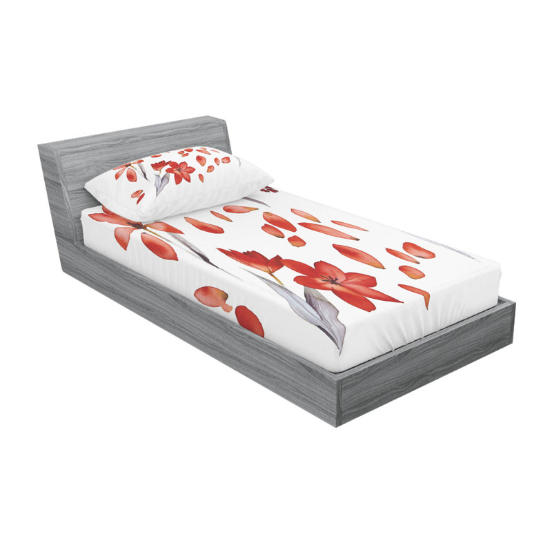 Ensemble de draps floral, fleurs et feuilles d’automne, Ensemble de draps pour lit simple TG avec drap-hou