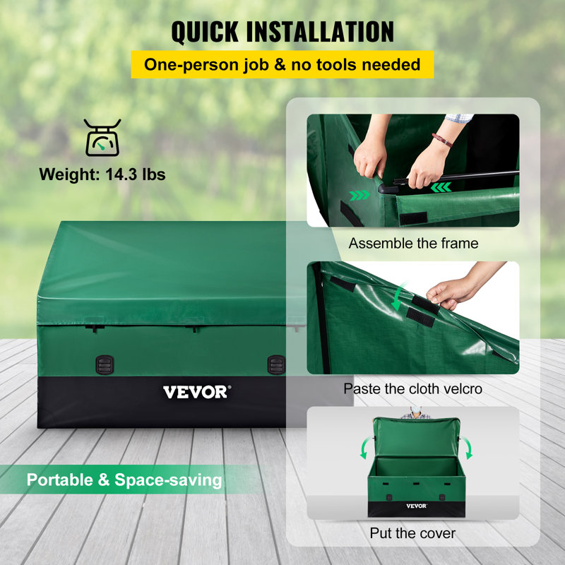 Green and Black Polyethylene Plastic Deck Box with Galvanized Frame