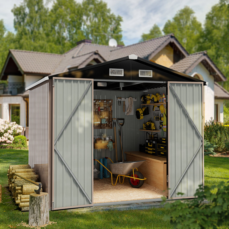 Remise de rangement en métal l 8 pi. X P 6 pi., H 77,6 po x l 71 po x P 46 po