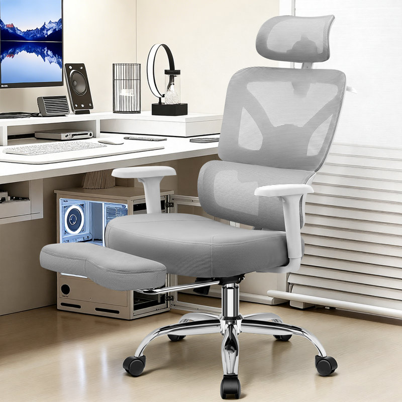 Chaise de travail ergonomique et confortable Comfy, Gris clair, Basic with Footrest