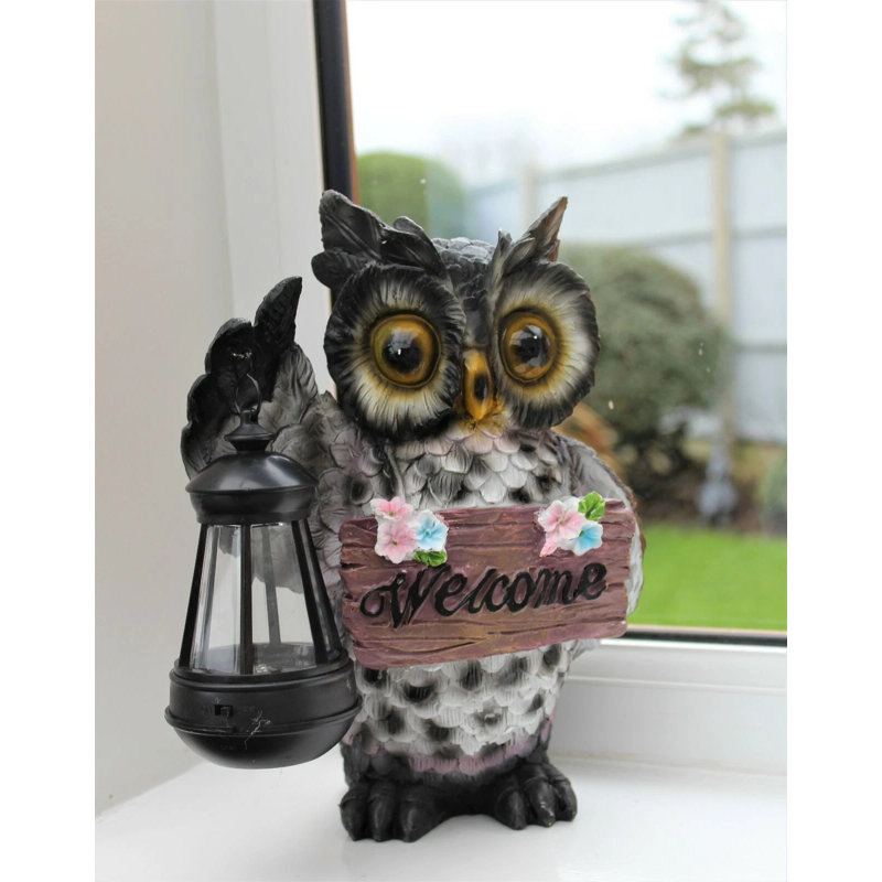 Solar Owl Garden Ornament with Lantern