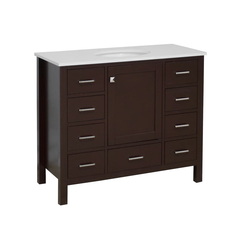 Claudett 42'' Single Bathroom Vanity with Top, Chocolate, Engineered White