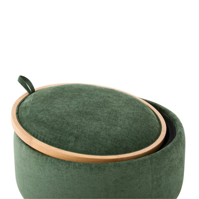 Repose-pieds de rangement rond de 29 po avec pieds en bois massif, table basse moderne avec couvercle réversible, structure en bois, repose-pieds en chenille pour le salon, aucun assemblage requis