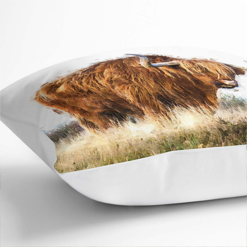Majestic Highland Cow Cushion with Filling, White, 55cm H x 55cm W x 20cm D