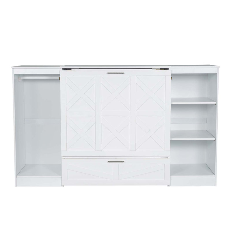 Lit escamotable simple avec tablettes de chevet et garde-robe