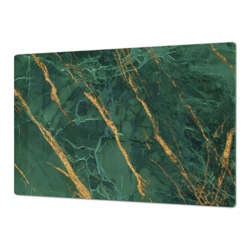 Couvercle de cuisinière à gaz et électrique de style marbre émeraude et doré, Simple - 31,5 po x 20,5 po