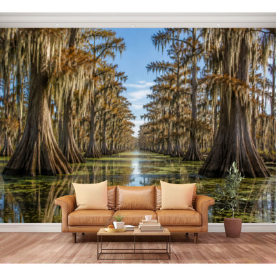 Wall Mural Peel and Stick Wallpaper bayou new orleans cypress tree swamp Self-Adhesive Removable Contact Paper Wall Decor for Living Room Bedroom 100"H x 144"W