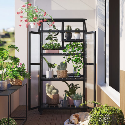Ricky 62" H Portable Wooden Greenhouse with Wheels & Adjustable Shelves