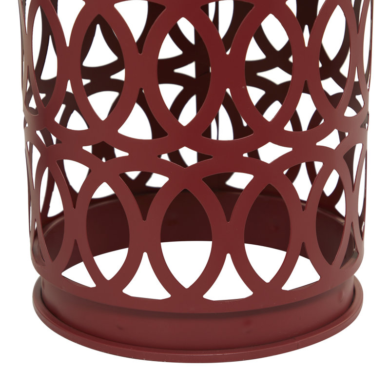 Metal Indoor Outdoor Nesting Side End Accent Table with Carved Trellis Design, Blue/White/Red