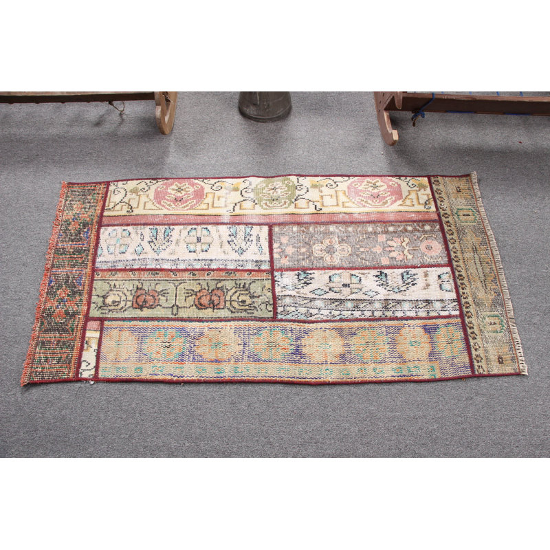 Handmade Turkish Patchwork Rug With Unique Design and Small Decorative Area For A Vintage Look In Your Home