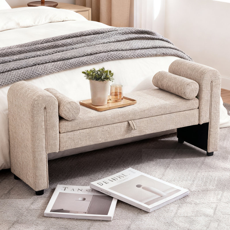 Upholstered Bench With Storage, Oatmeal