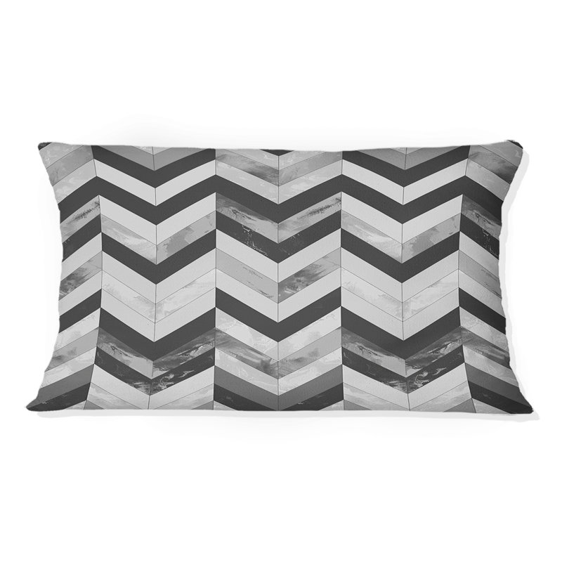 Grey  Modern Herringbone Flow IV - Modern Lumbar Pillow