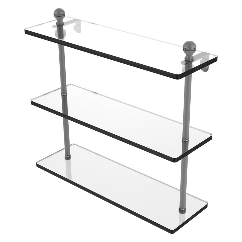 Étagère à 3 niveaux en verre / métal Morosini, 16 po, Gris mat