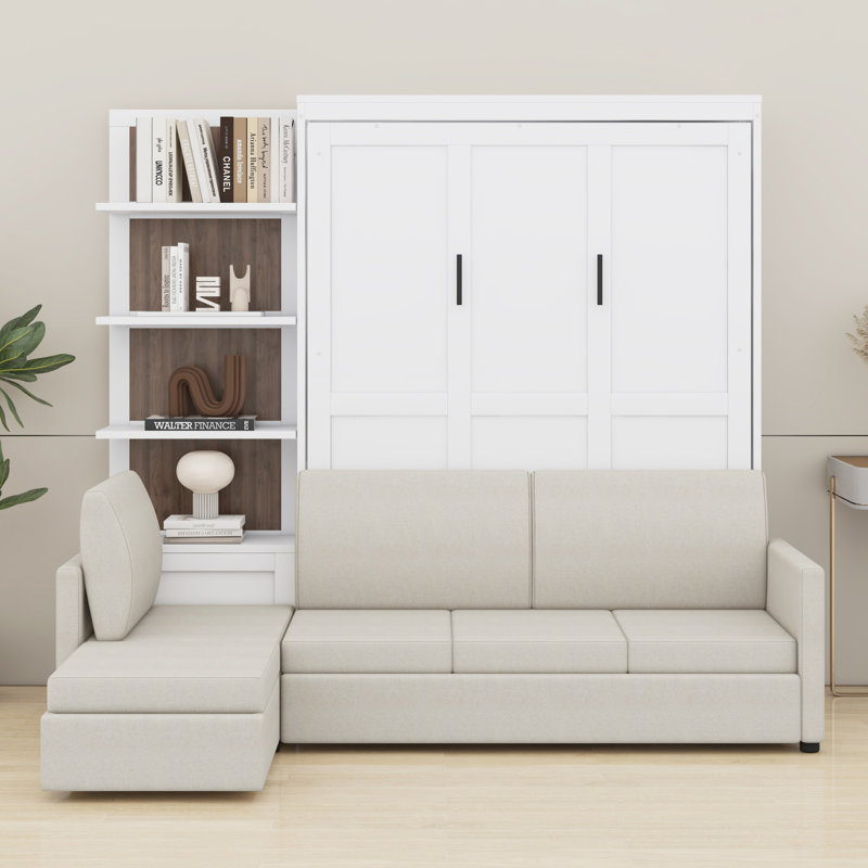 Murphy Bed Wall Bed With Sofa And Shelves, White
