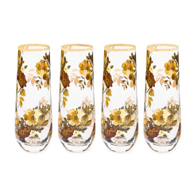 Wild Rose Stemless Flute, Set Of 4