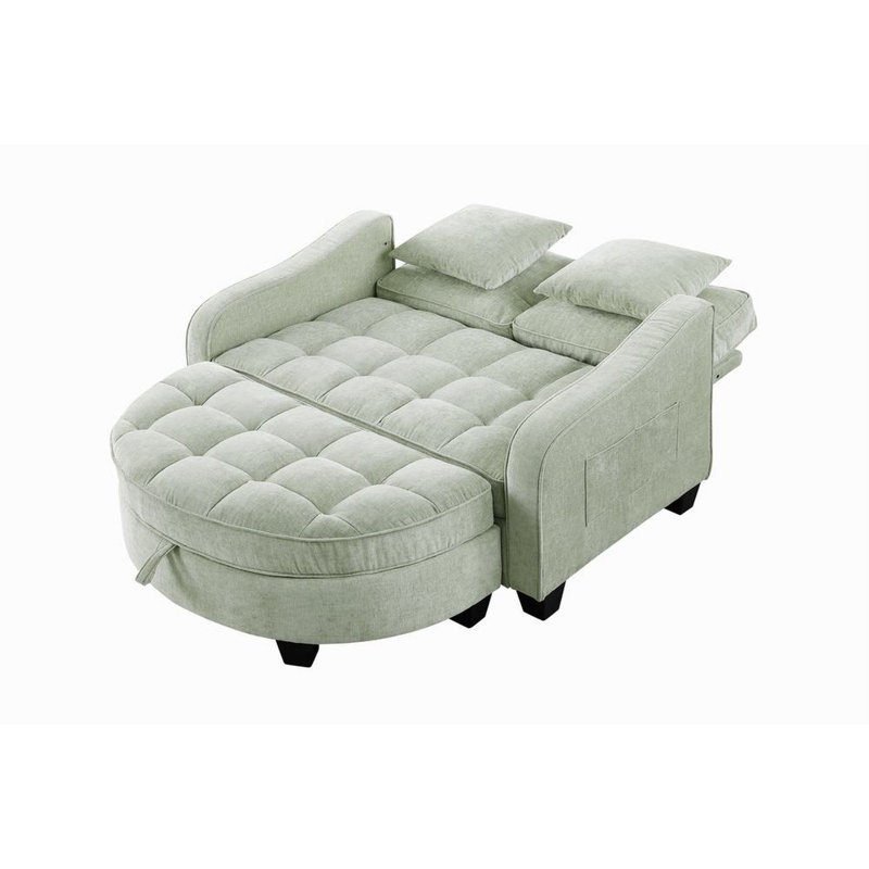 51" Upholstered Convertible Chaise Lounge Sofa Bed With  Manually Adjustable Backrest, Cyan