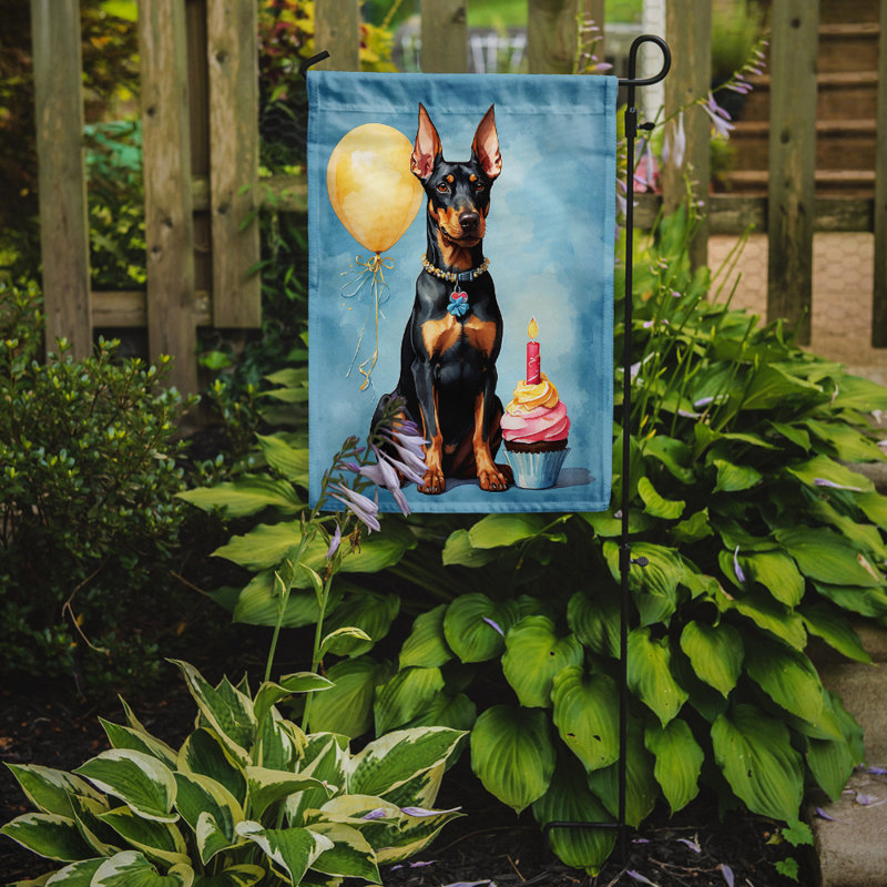 Drapeau de jardin «Happy Birthday», Doberman pinscher