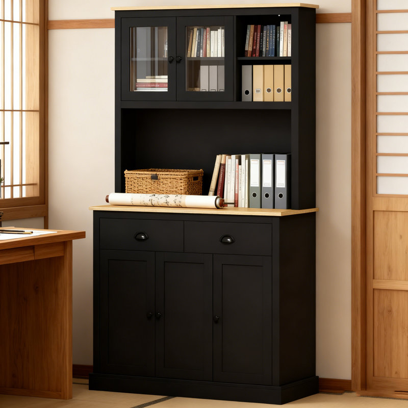 71" Tall Freestanding Kitchen Cabinet Black, Black