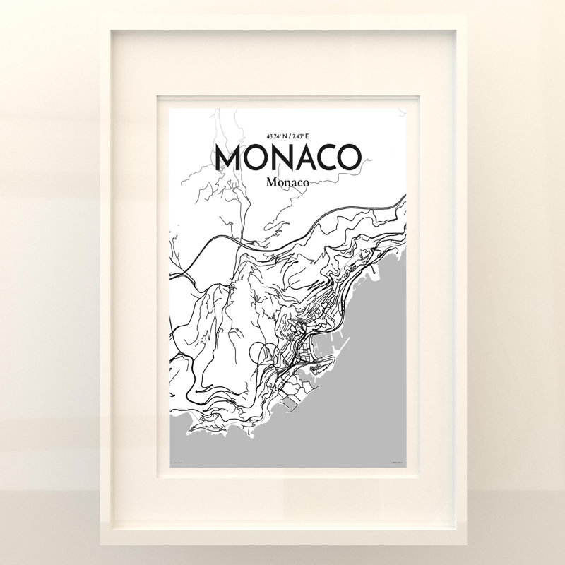 Monaco City Map In Tones - No Frame Print, 27.6cm H x 19.7cm W x 0.05cm D