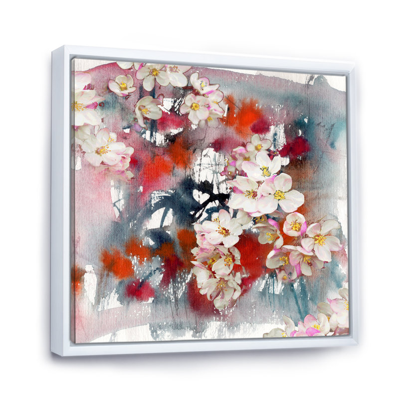 Pommier en fleurs - décoration murale traditionnelle sur toile, H 30 po x l 30 po x P 1 po, Toile encadrée flottée blanche