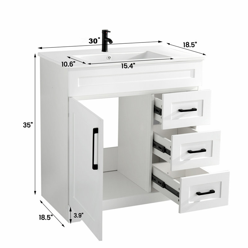 Meuble-lavabo sur pied simple 30 po avec comptoir en porcelaine Tallon