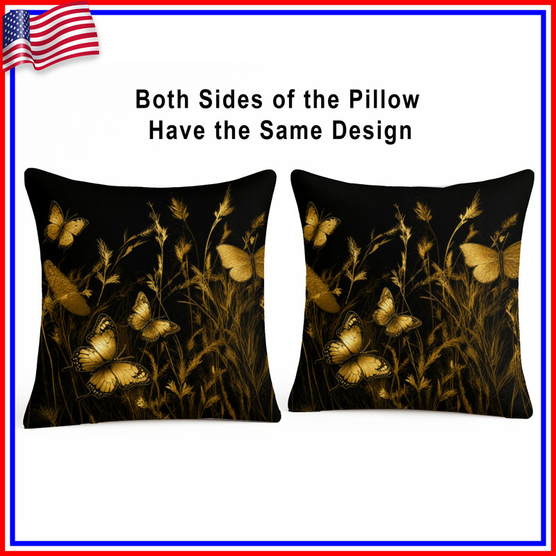 Coussins dorés Golden Butterflies On, 16 x 16 pouces