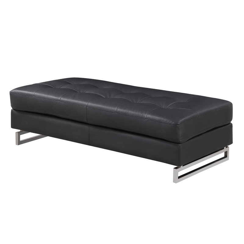 Repose-pieds en cuir véritable Global United, Noir