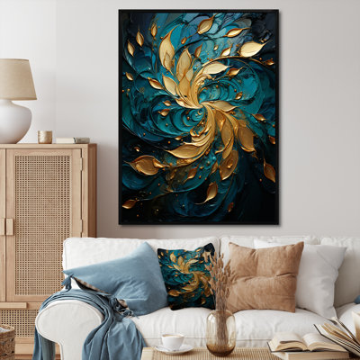 Turquoise, mandala mystique doré - spirales abstraites, art mural, salon_106151
