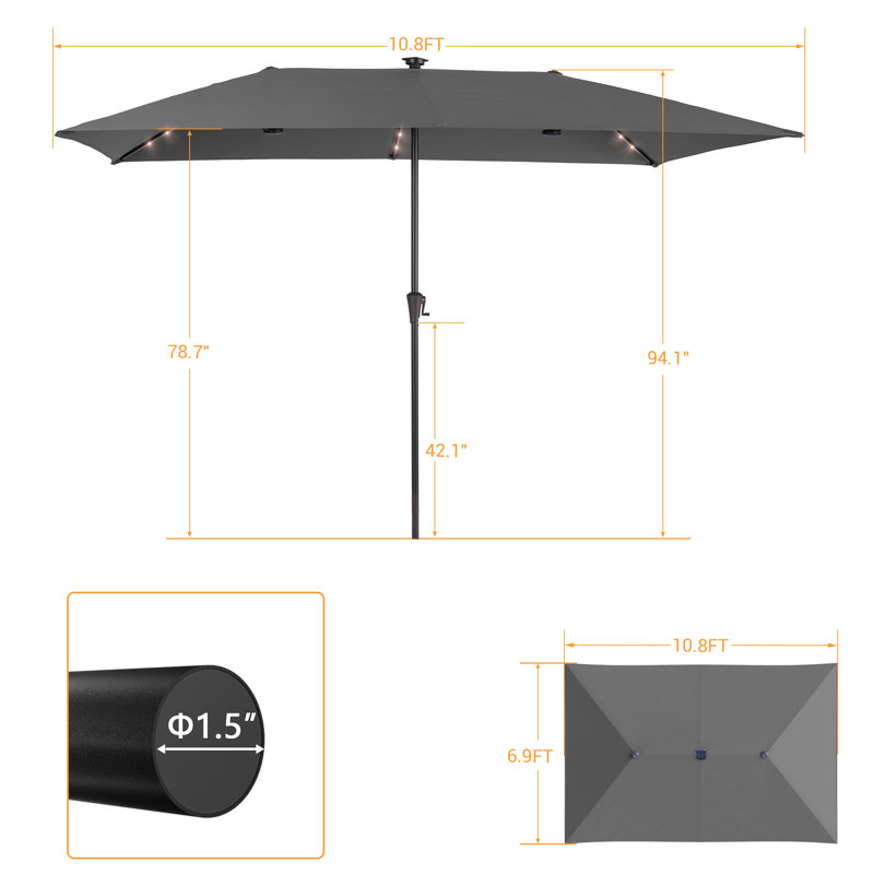 Parasol de terrasse à double face 11x7Ft, Gris foncé