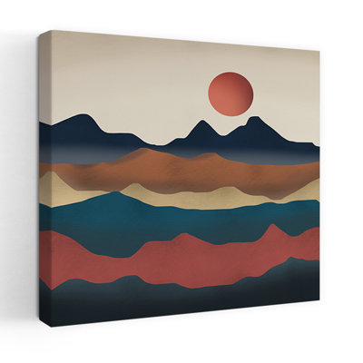 Coucher de soleil en montagne - Tableau abstrait minimaliste moderne représentant un paysage de montagne