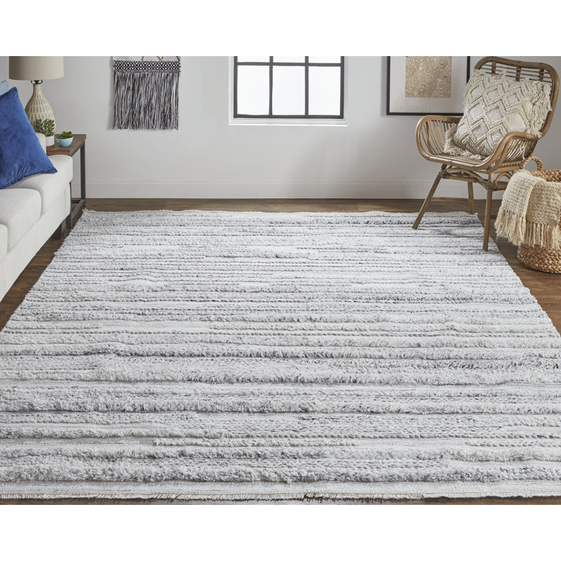 Tsavag Casual Stripes Grey/Silver/Ivory Area Rug, Rectangle de 10 pi x 14 pi