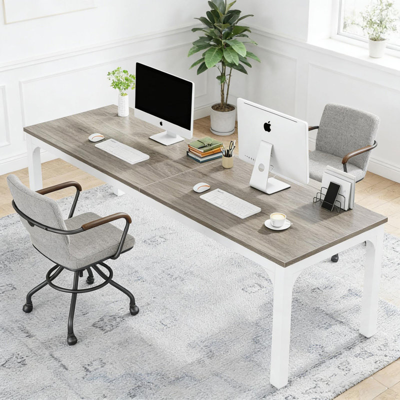 Conference Table,Extra Long Writing Desk,Office Desk, Taupe/White