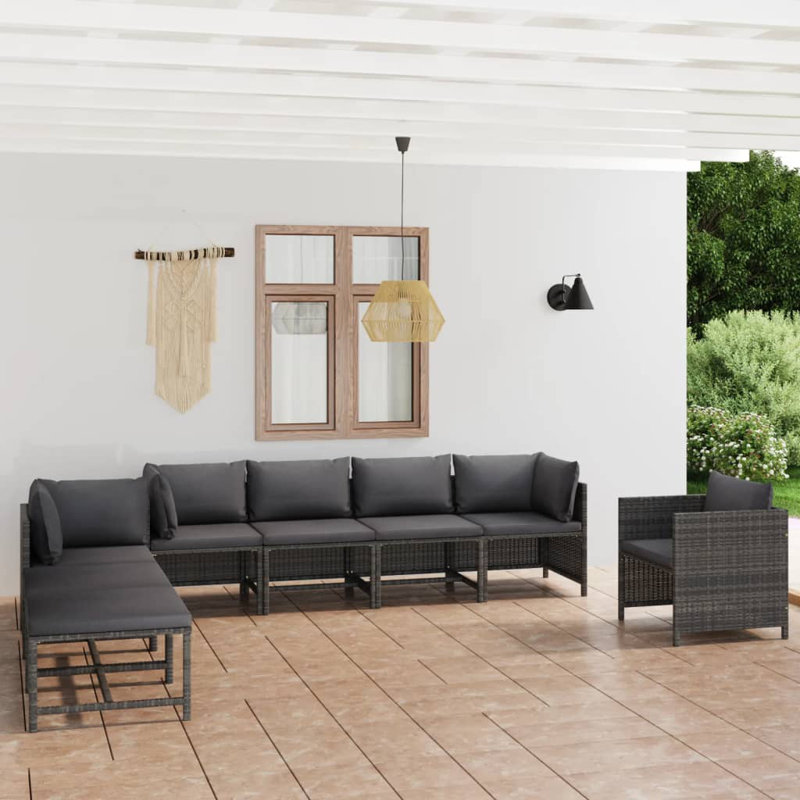 8 Piece Patio Lounge Set with Cushions Poly Rattan Gray