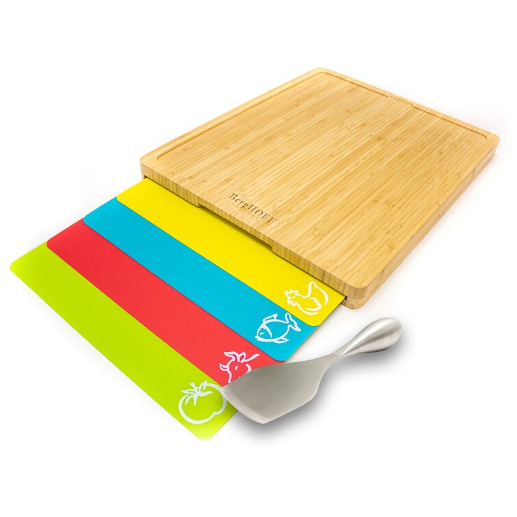 Seville Classics Bamboo Cutting Board with 7 Colour Coded Chopping