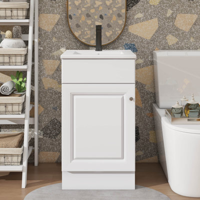 18 Inch Compact Bathroom Vanity Featuring Sink Cabinet With Door Shelf And Customizable Storage