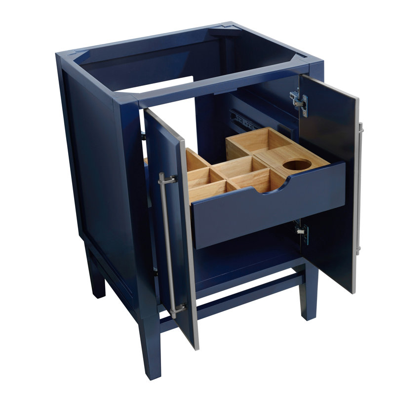 Mason 24'' W Single Bathroom Vanity Base, Navy Blue, Silver