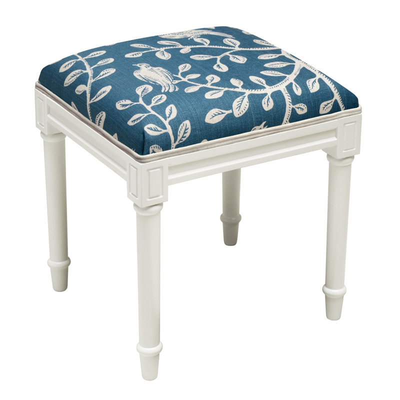 Solid Wood Accent Stool, White/Navy Blue