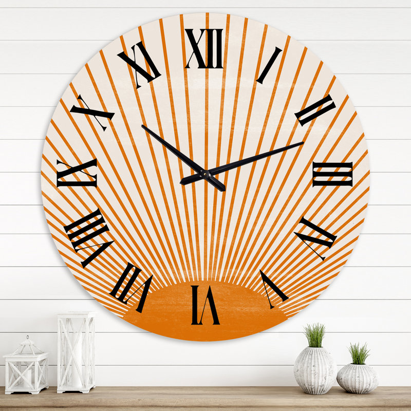 Orange Sun Print III - horloge murale moderne, Grand