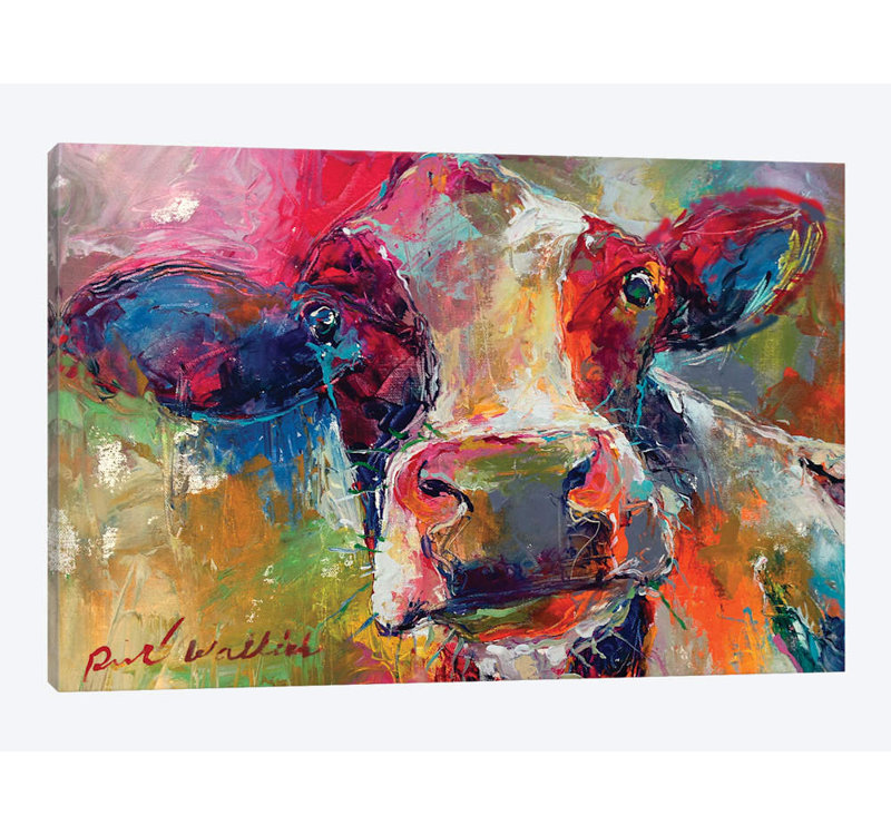 «Art Cow» par Richard Wallich, reproduction sur toile, H 8 po x l 12 po x P 0,75 po, Pas de tapis, Toile tendue