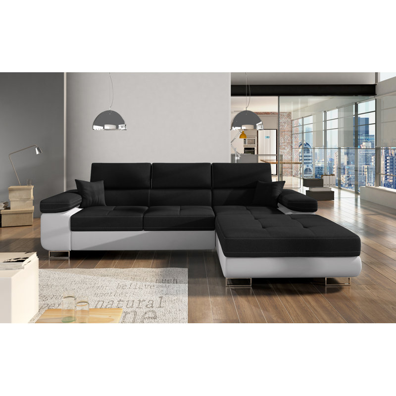 4 Seater Sofa Bed, Right Hand Facing, Black/White