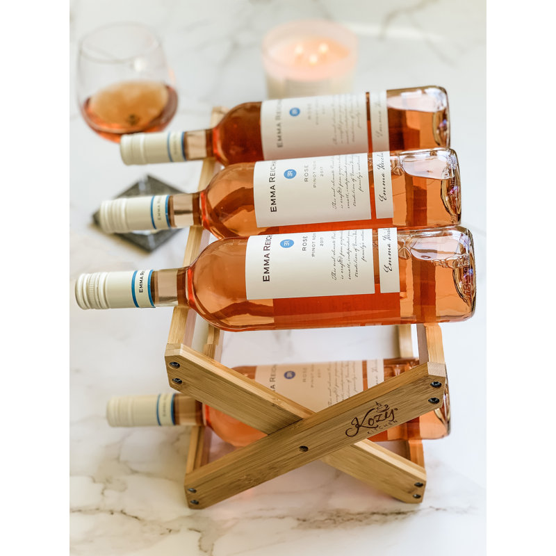 Support pour 6 bouteilles de vin de table en verre et bois massif en bambou naturel