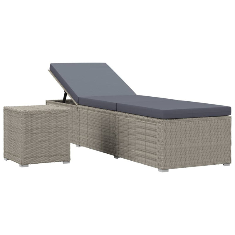 Chaise longue simple avec coussins et table de 78 po Afeef, gris, Blanc